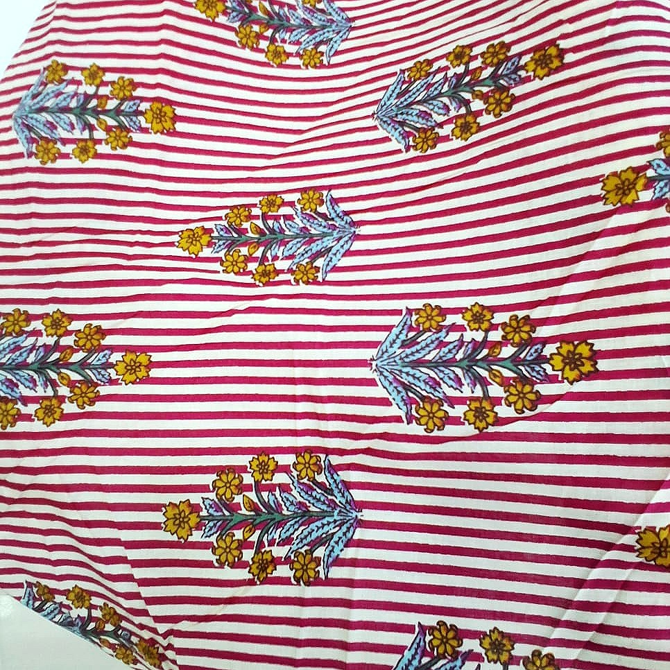 Red Striped Cotton Fabric, laid flat