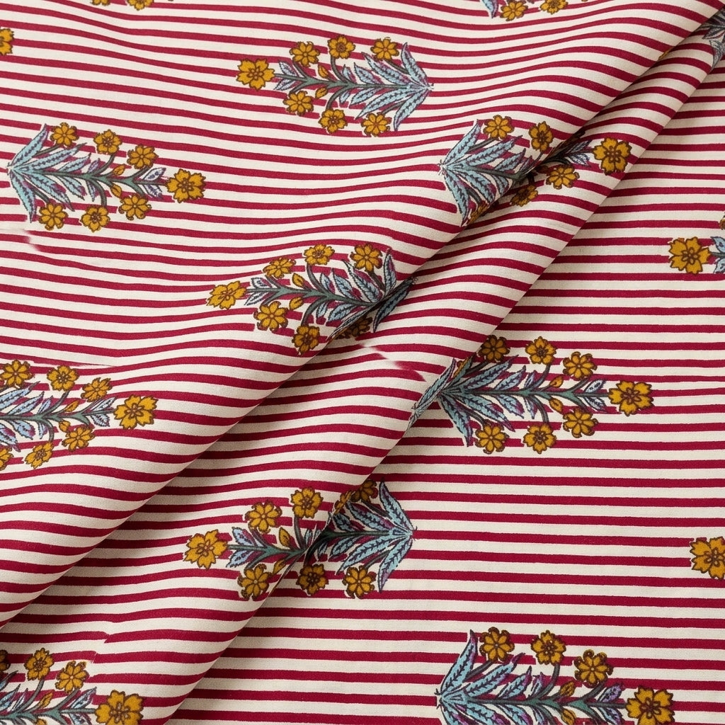 Folded Red Striped Cotton Fabric