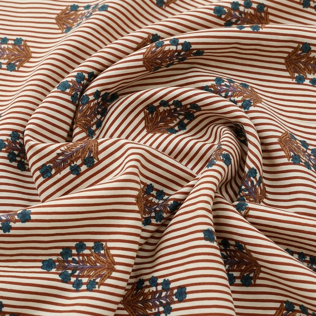 Swirled Peach Striped Cotton Fabric Showing Drape