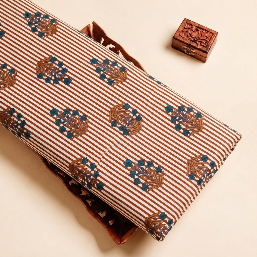 Peach Striped Cotton Fabric