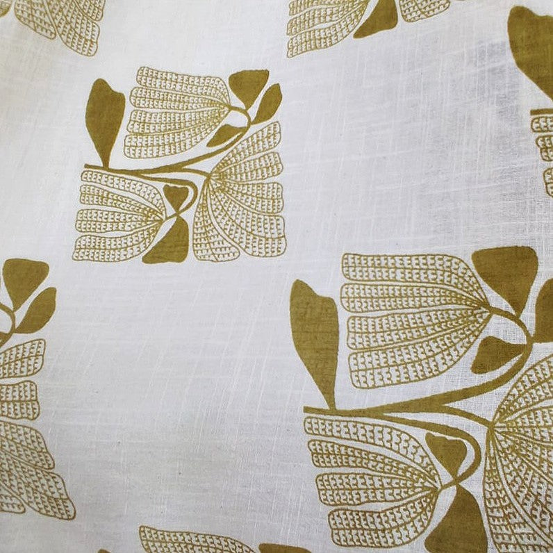 Cream Floral Cotton Fabric, laid flat