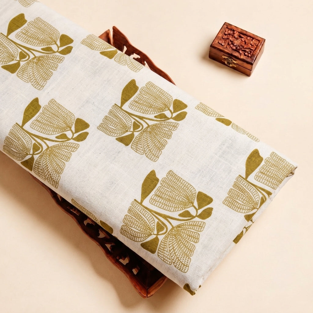 Cream Floral Cotton Fabric