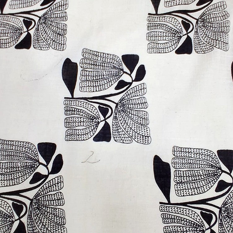 Cream Floral Cotton Fabric, laid flat