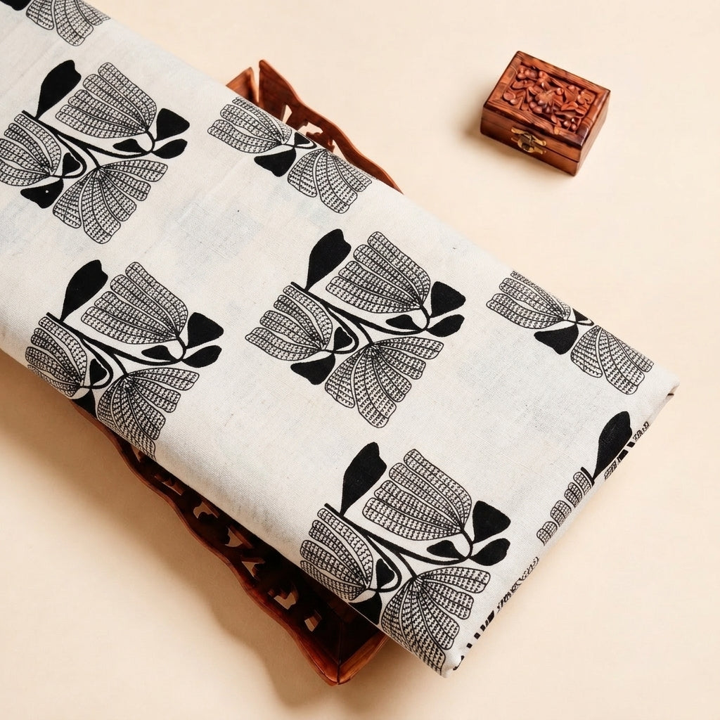 Cream Floral Cotton Fabric