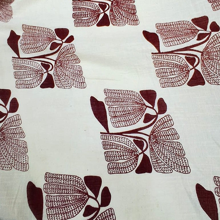 Cream Floral Cotton Fabric, laid flat