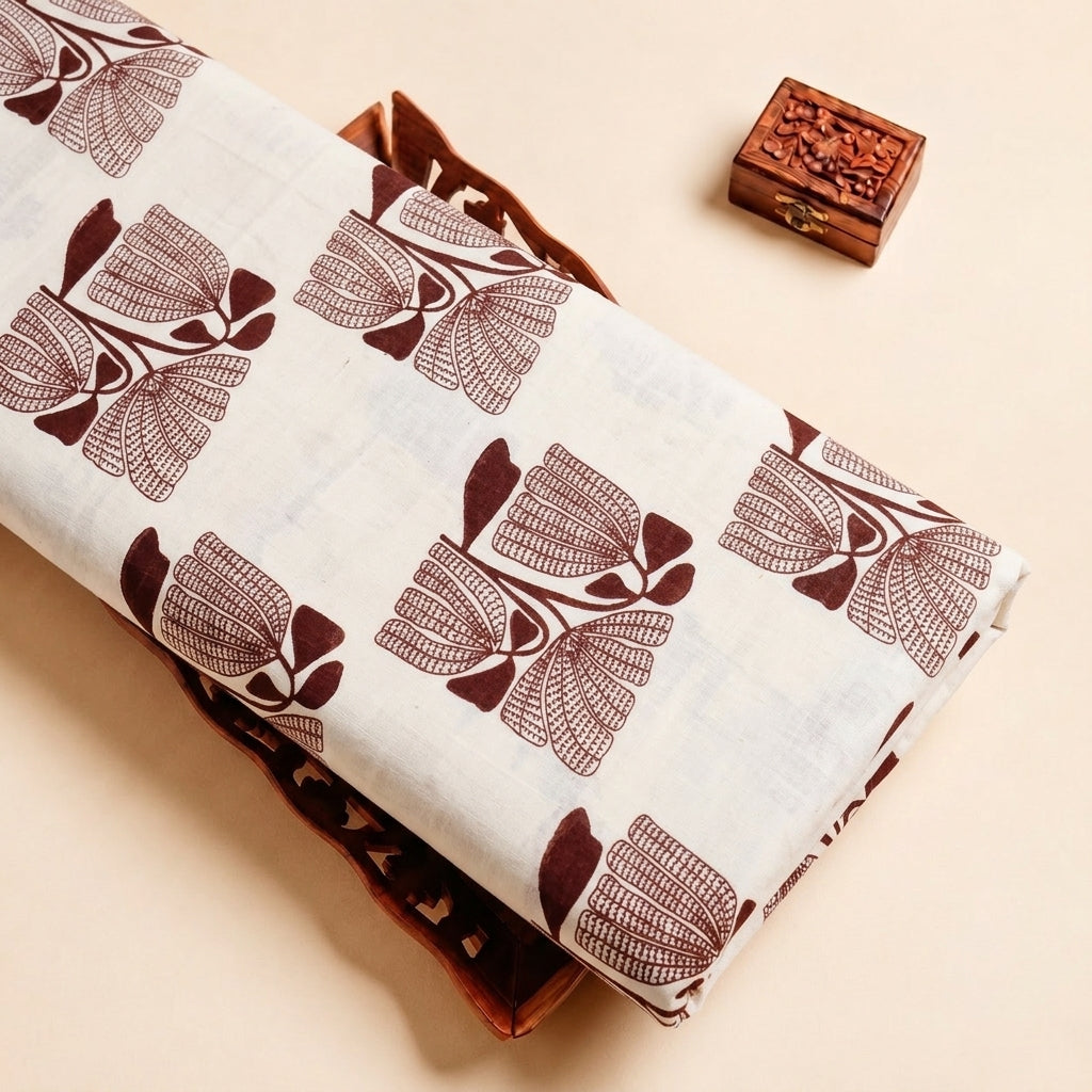 Cream Floral Cotton Fabric