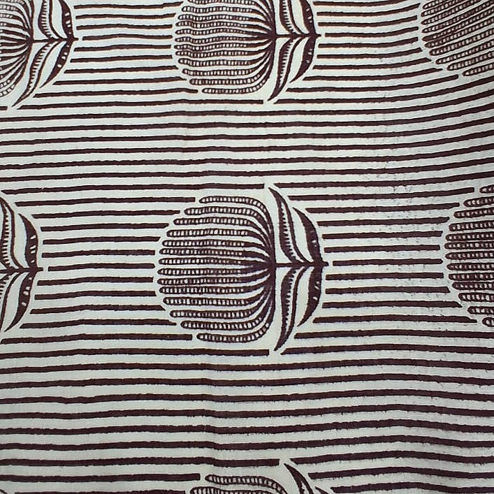 Brown Cream Striped Cotton Fabric, laid flat