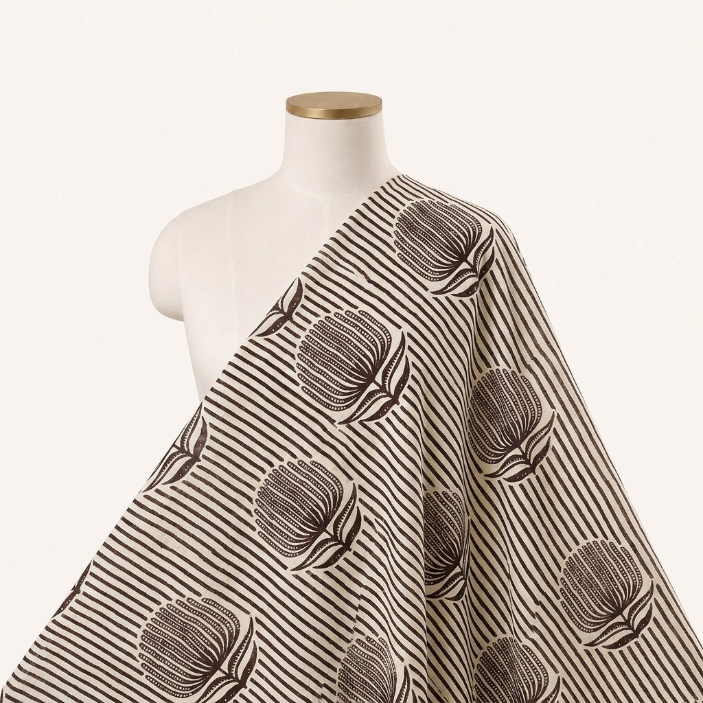 Brown Striped Cotton Fabric Draped as a saree