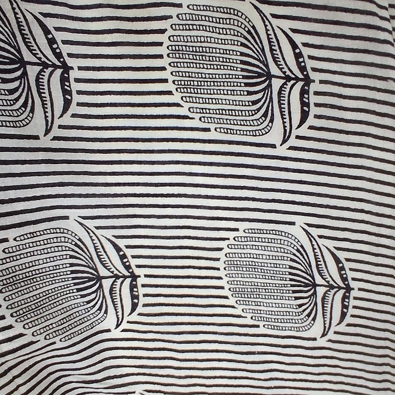 Grey Cream Striped Cotton Fabric, laid flat
