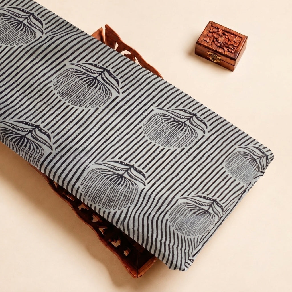 Cream Striped Cotton Fabric with Floral
