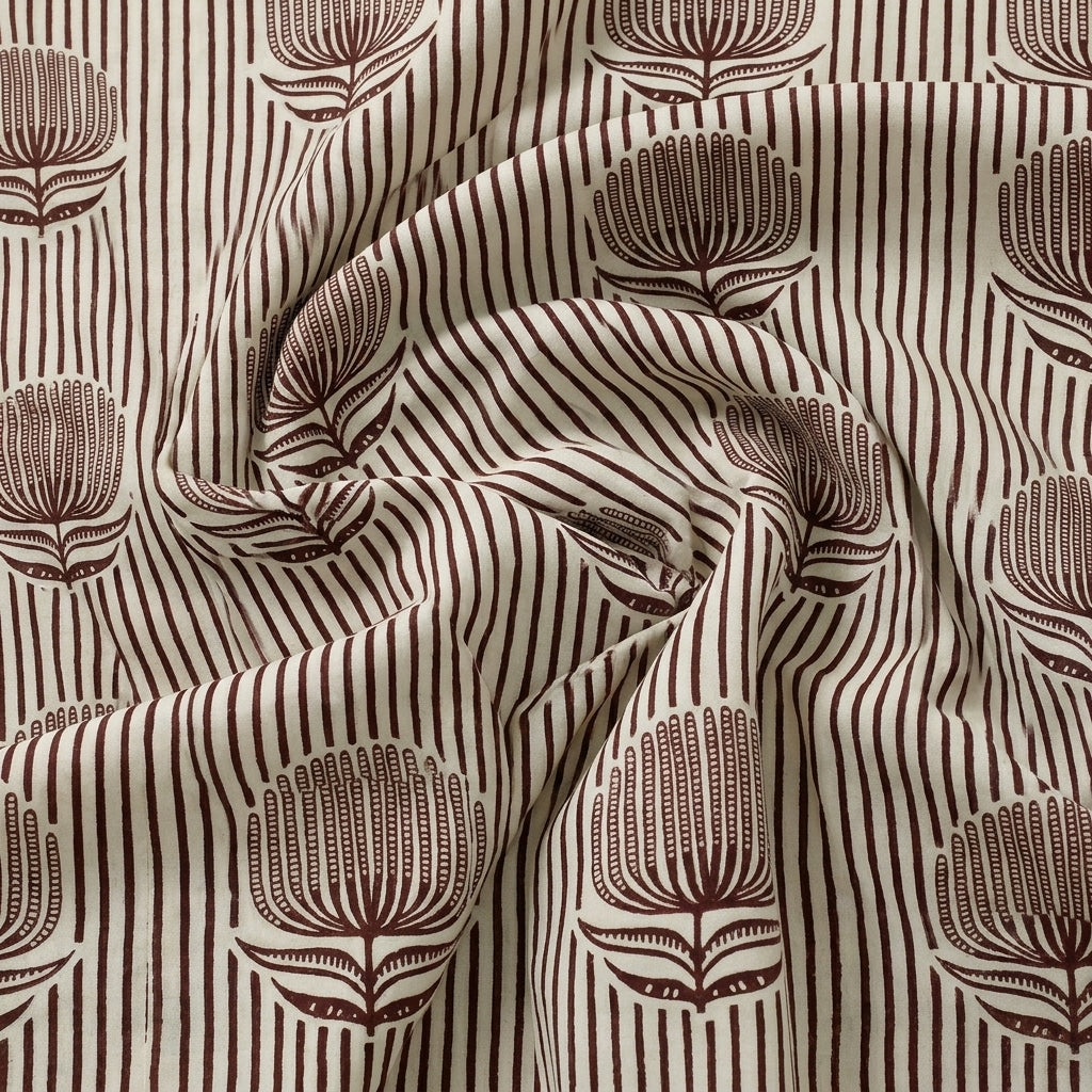 Swirled Striped Cotton Fabric Showing Floral and Drape