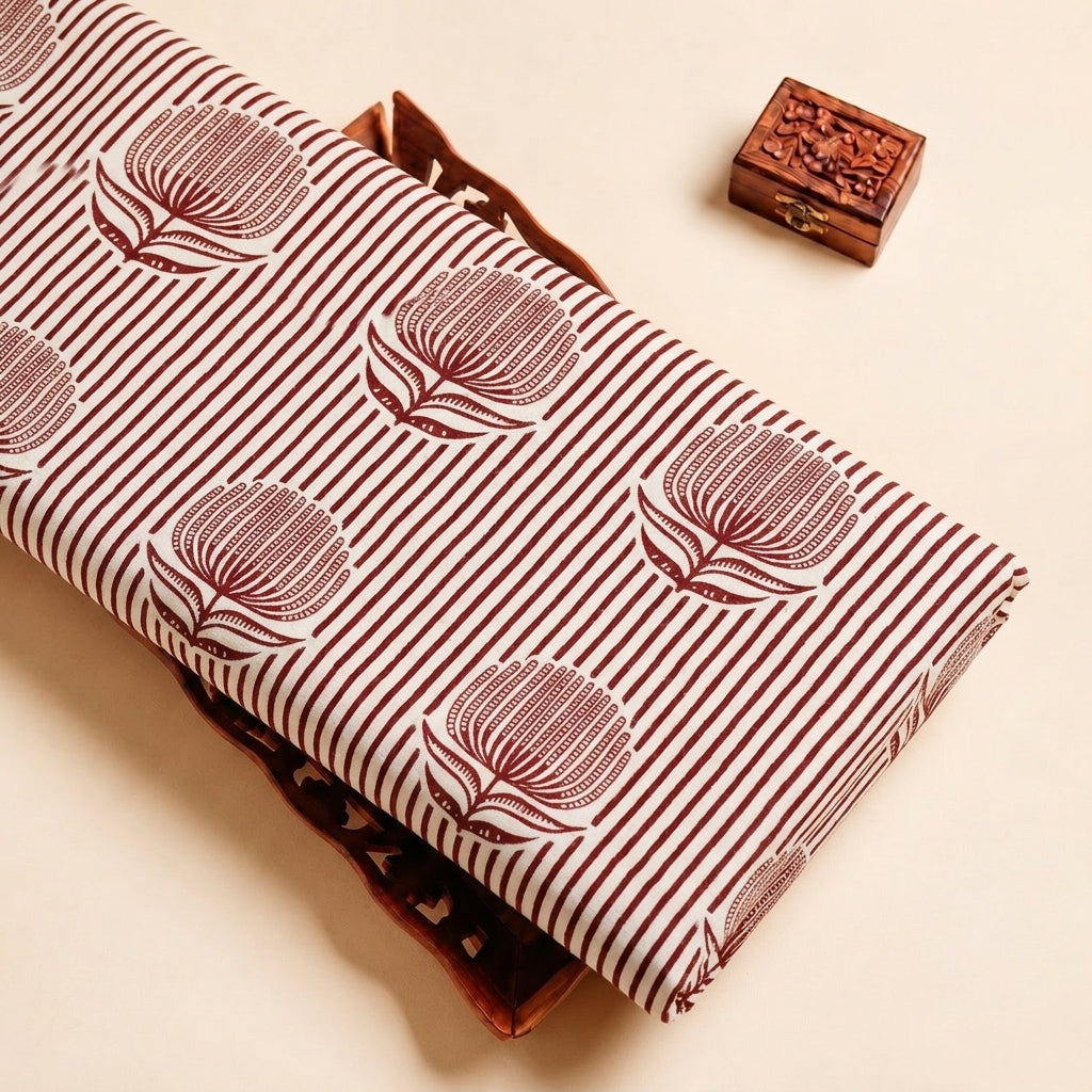Striped Cotton Fabric with Floral