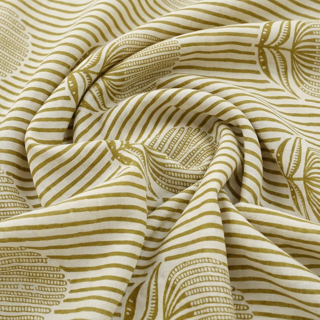 Swirled Striped Cotton Fabric Showing Floral and Drape