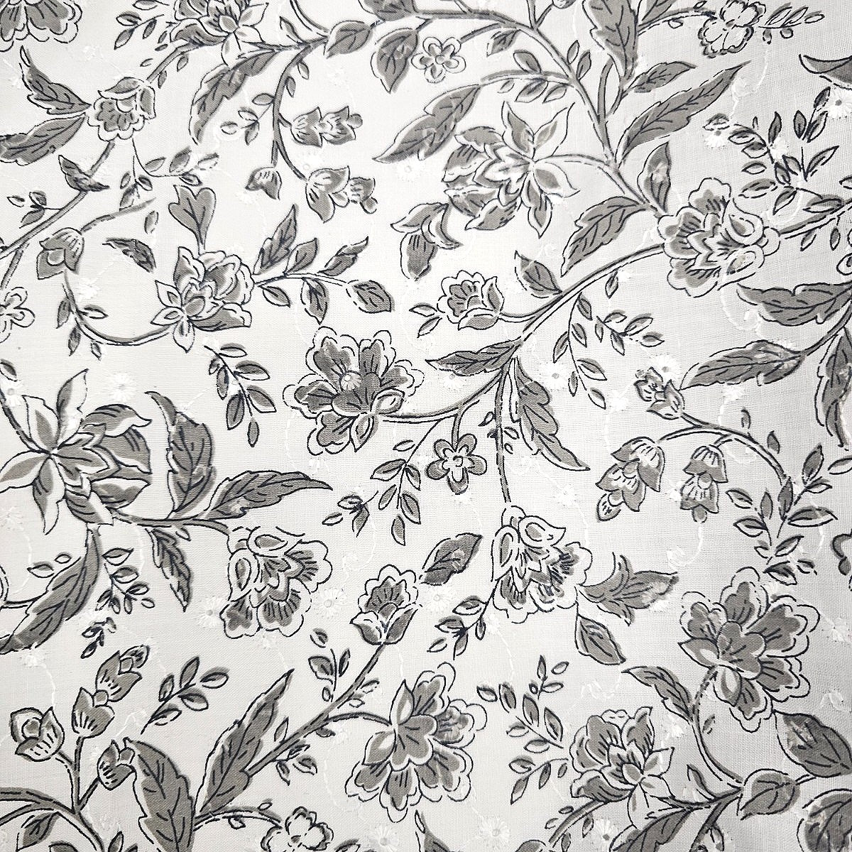 White Embroidery Cotton Fabric, laid flat