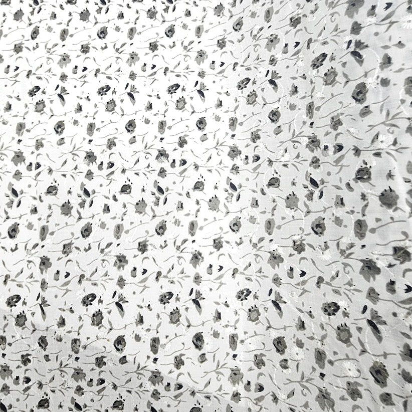 White Embroidery Cotton Fabric, laid flat
