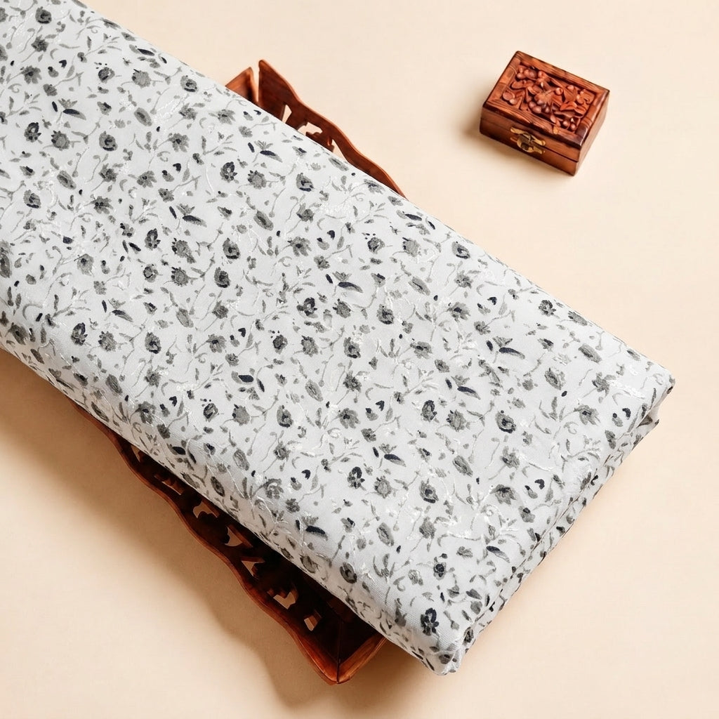 White Embroidery Cotton Fabric with Floral
