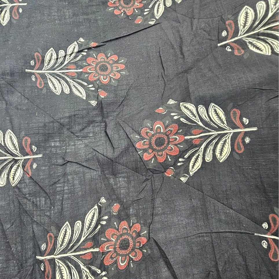 Black Floral Cotton Fabric, laid flat