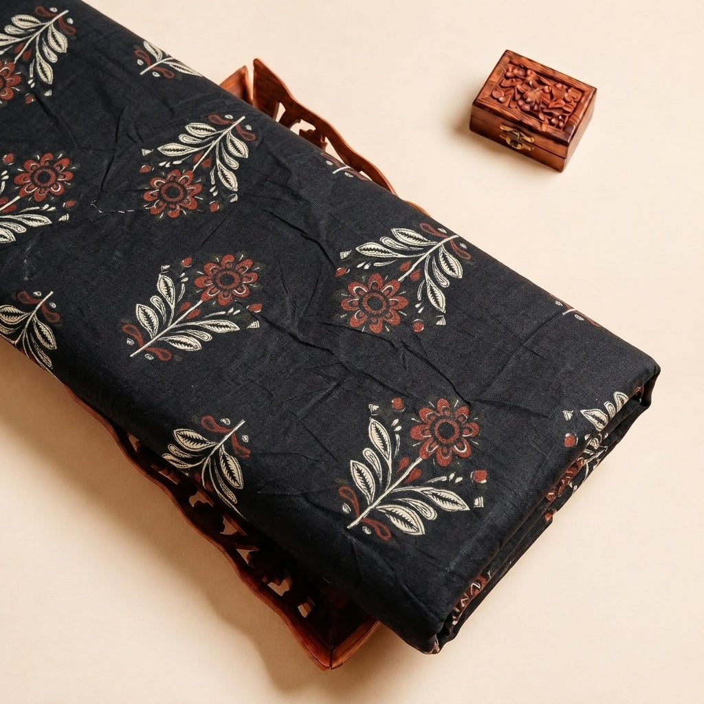 Black Floral Cotton Fabric