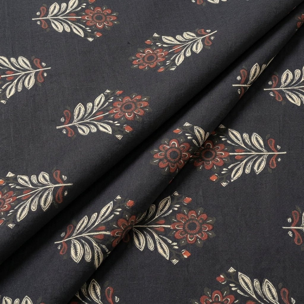 Folded Black Floral Cotton Fabric
