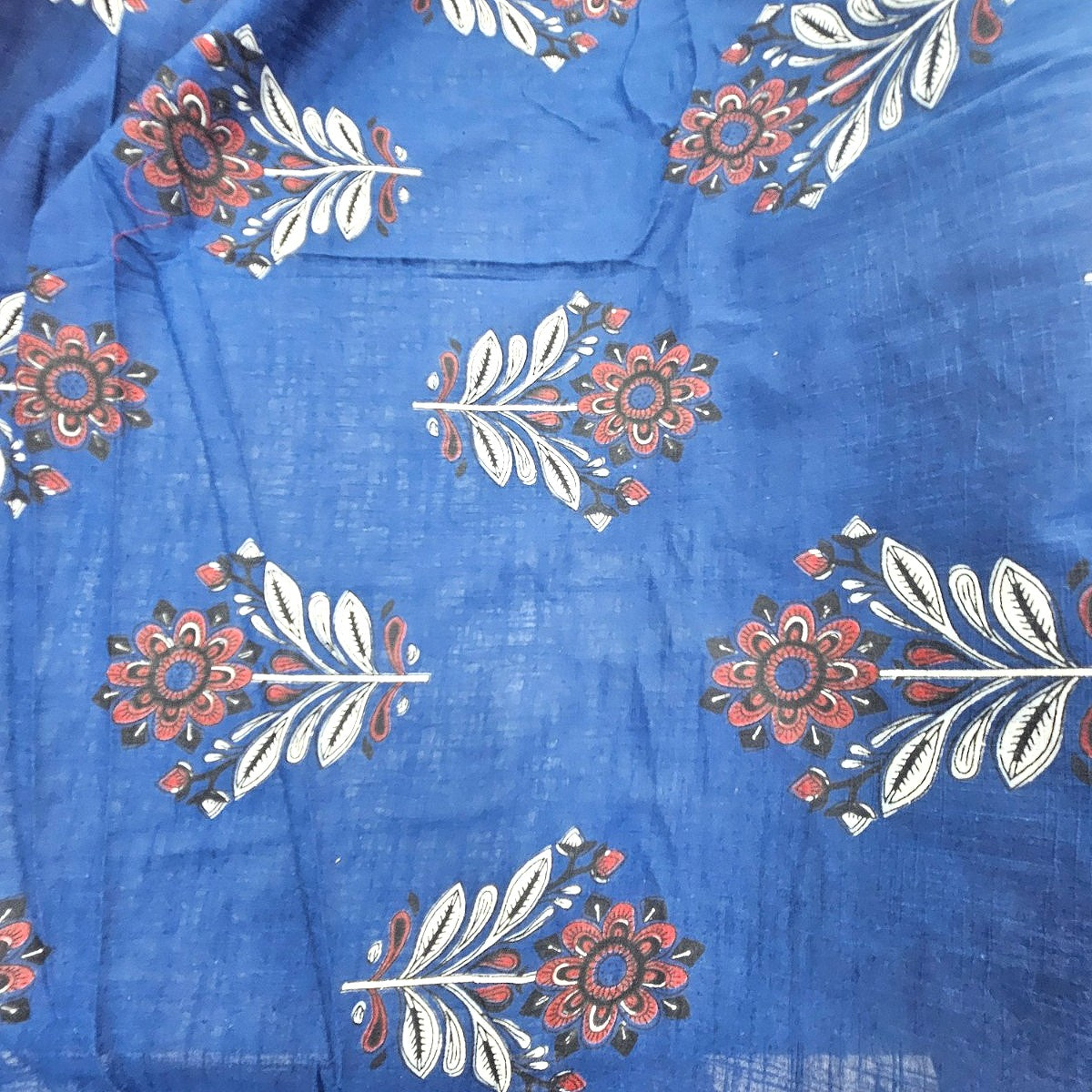 Blue Floral Cotton Fabric, laid flat