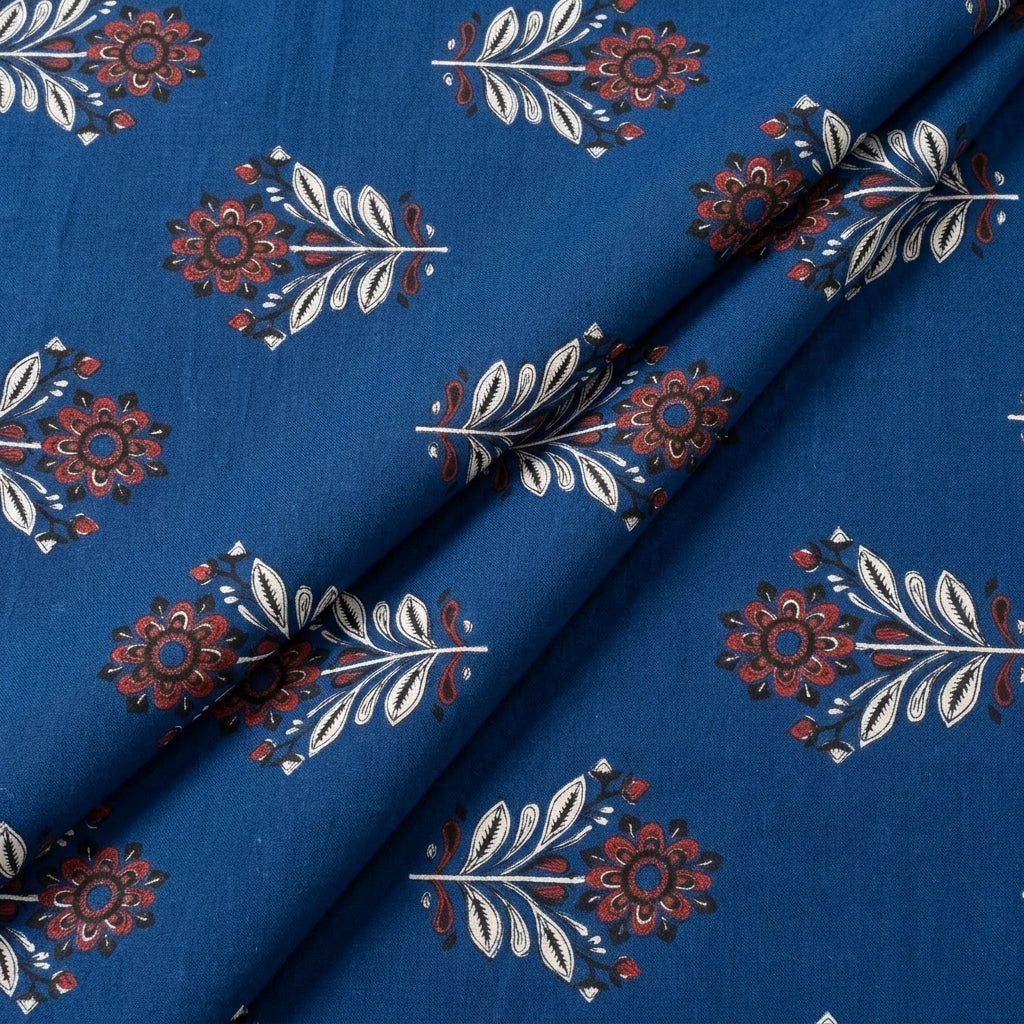 Folded Blue Floral Cotton Fabric