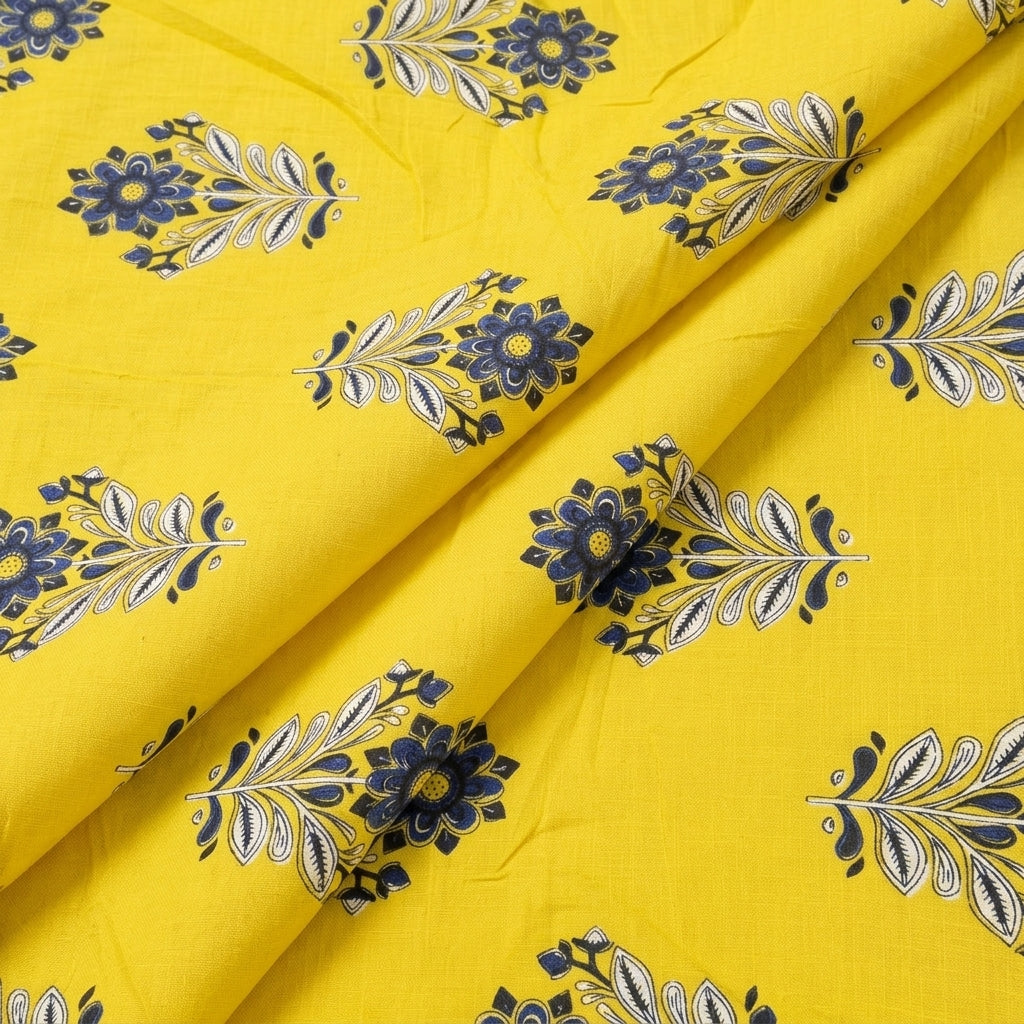 Folded Yellow Floral Cotton Fabric