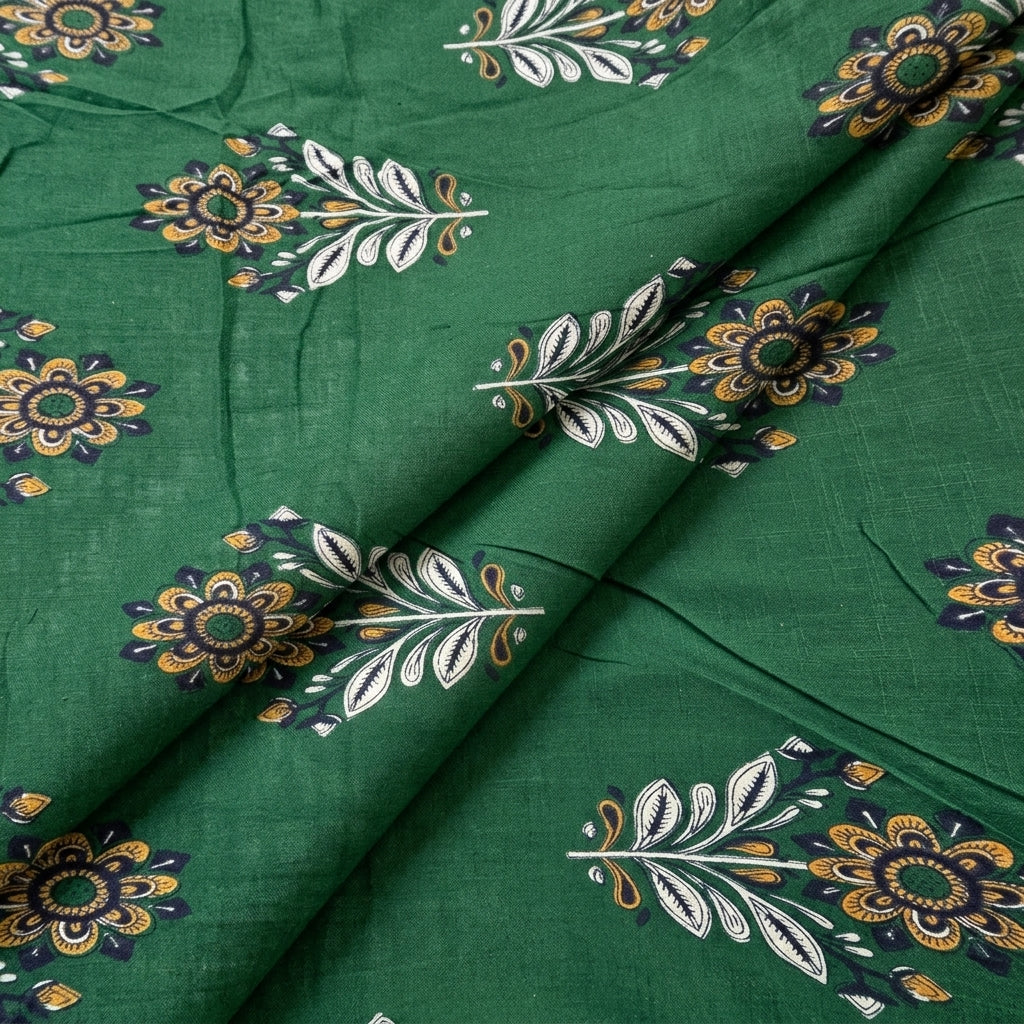 Folded Green Floral Cotton Fabric