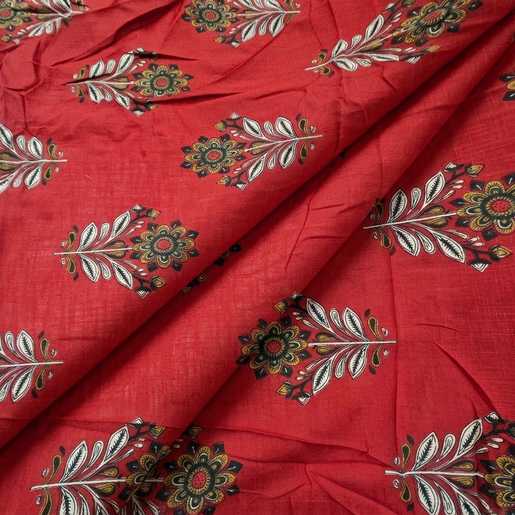 Folded Red Floral Cotton Fabric