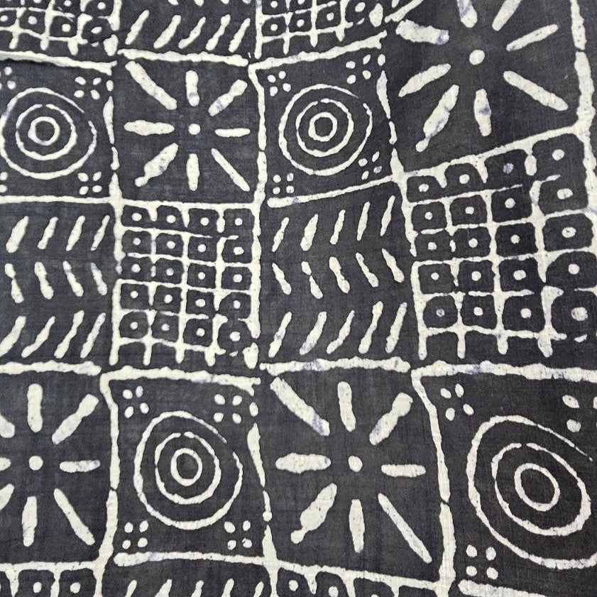 Black Abstract Cotton Fabric, laid flat