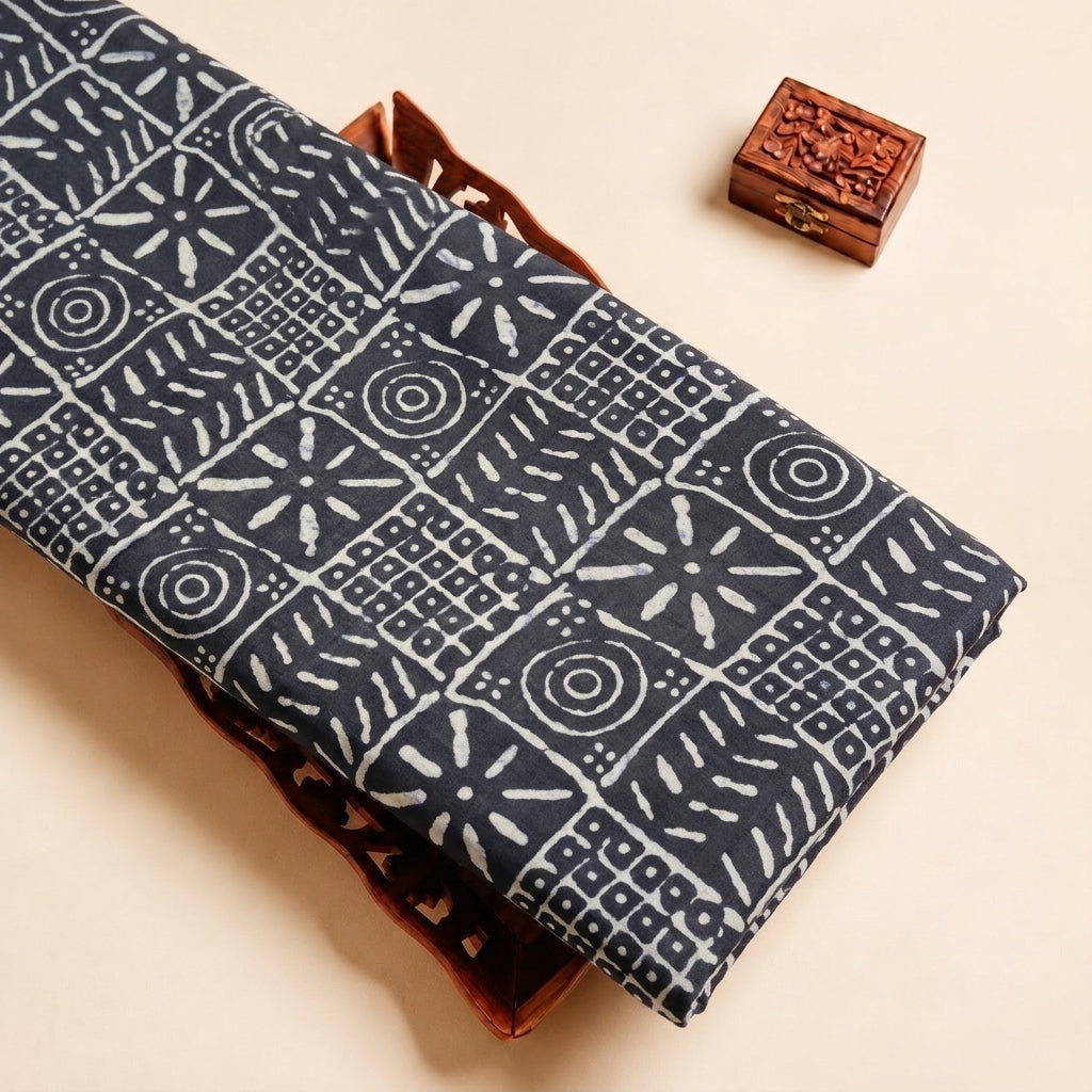 Black Abstract Cotton Fabric, folded