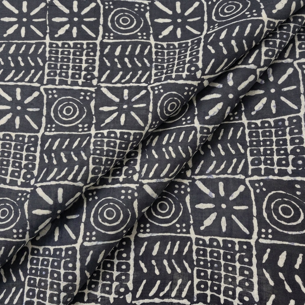 Folded Black Abstract Cotton Fabric