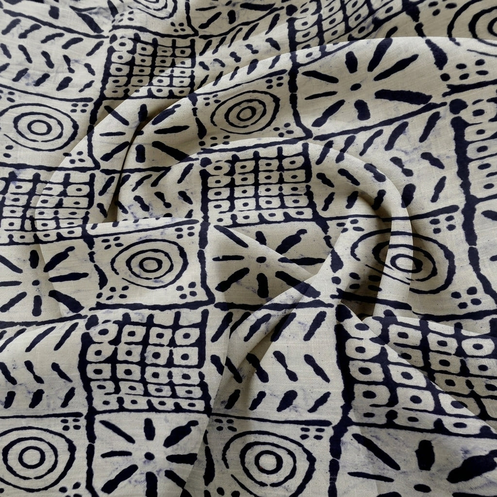 Swirled Grey Abstract Cotton Fabric Showing Drape