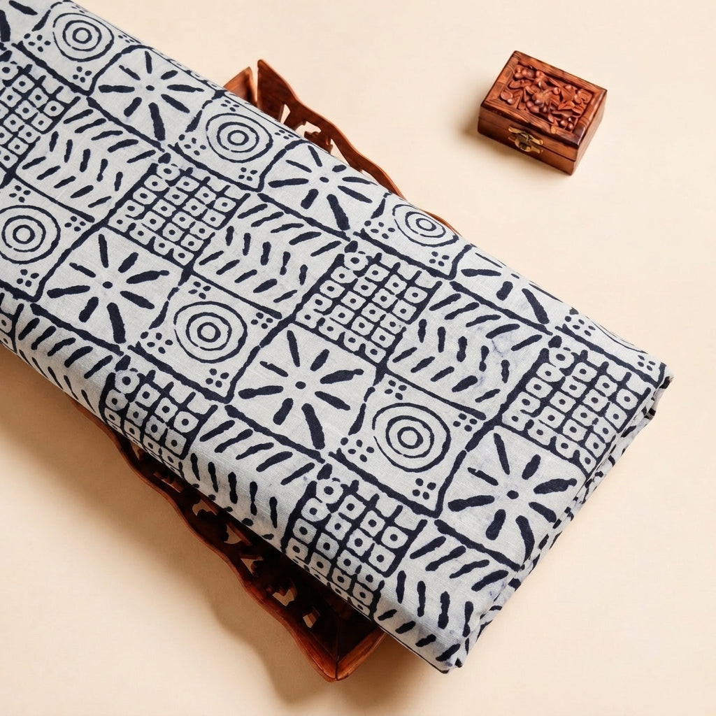 Grey Abstract Cotton Fabric