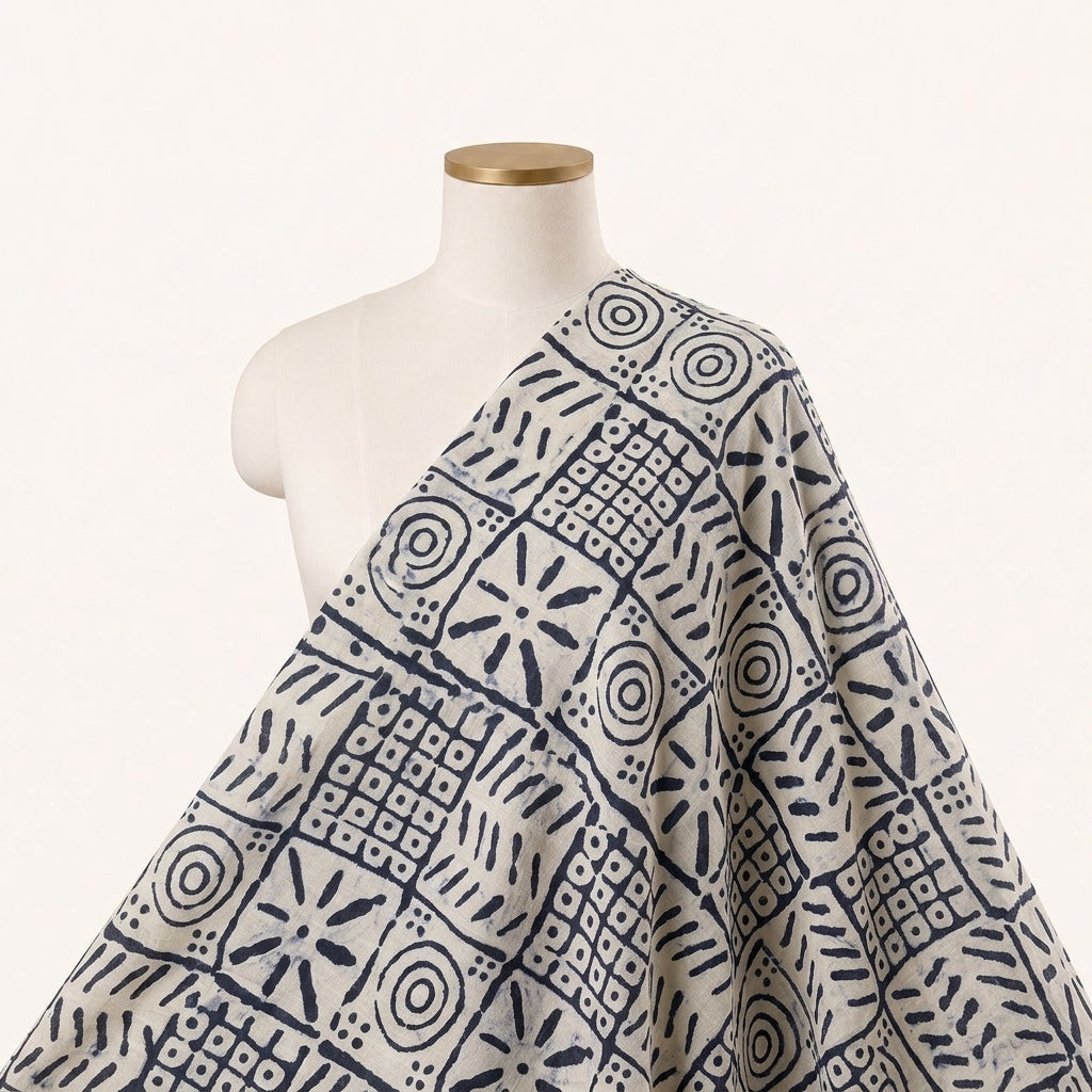 Grey Abstract Cotton Fabric Draped as a saree