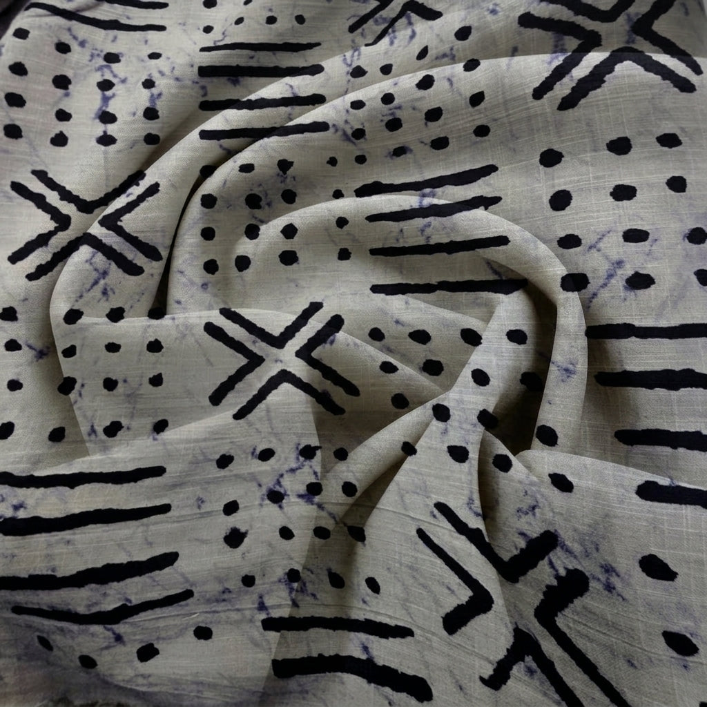 Swirled Grey Abstract Cotton Fabric Showing Drape