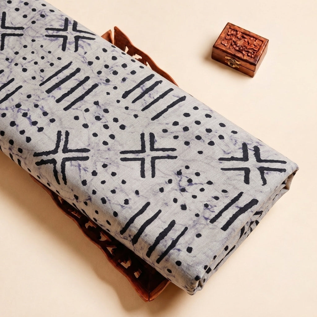 Grey Abstract Cotton Fabric