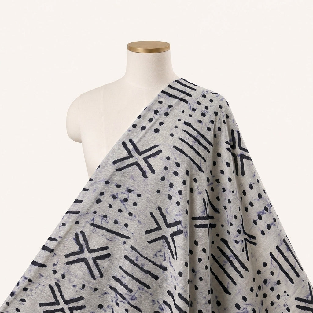 Grey Abstract Cotton Fabric Draped as a saree