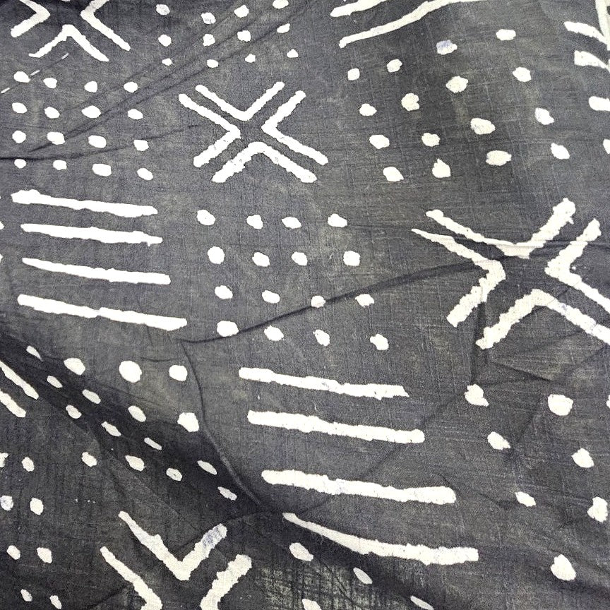 Black Abstract Cotton Fabric, laid flat