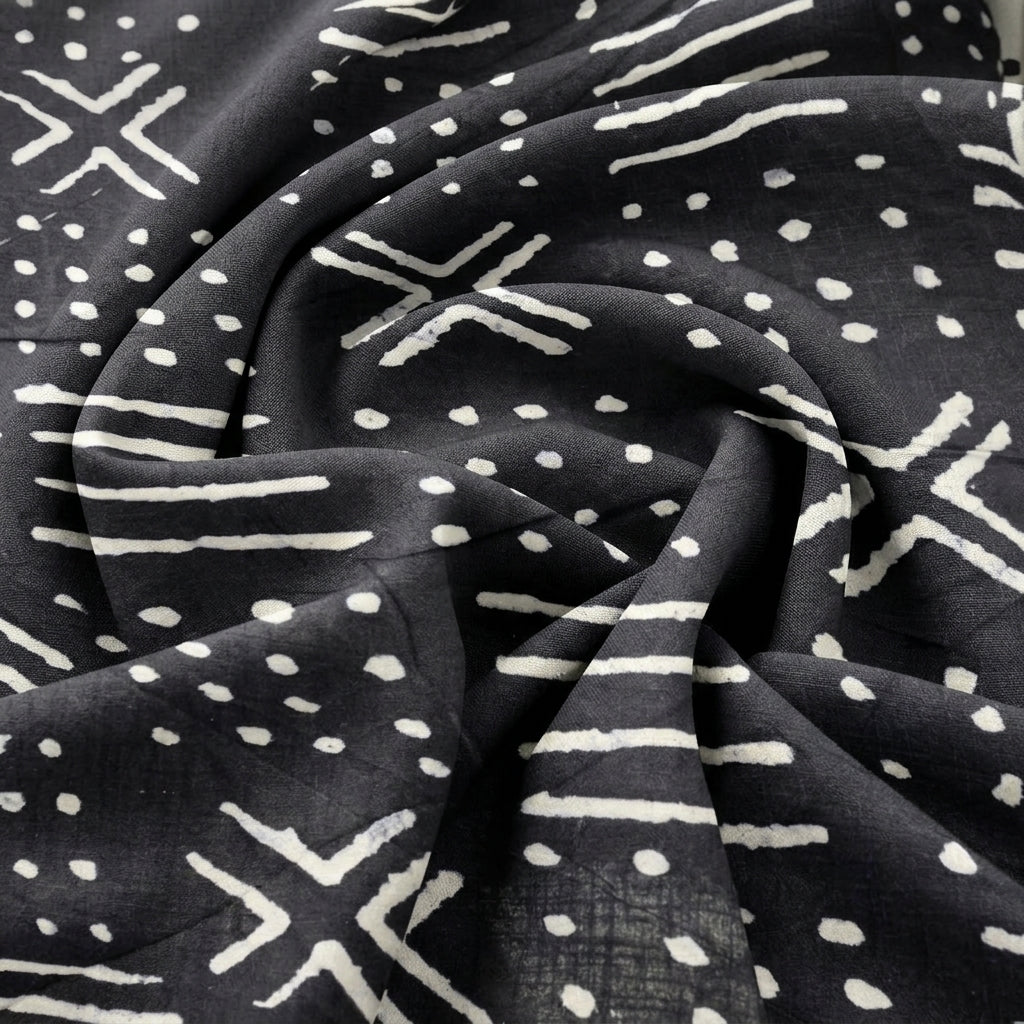 Swirled Black Abstract Cotton Fabric Showing Drape