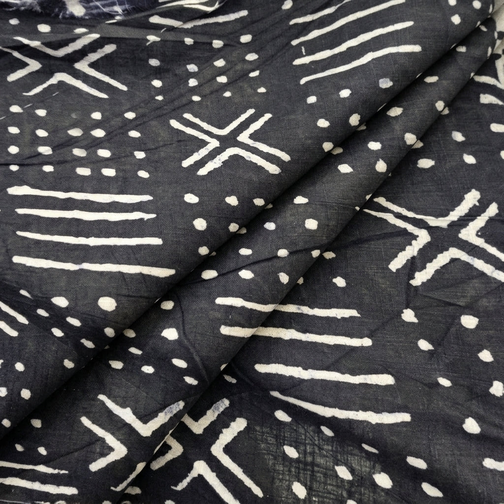 Folded Black Abstract Cotton Fabric