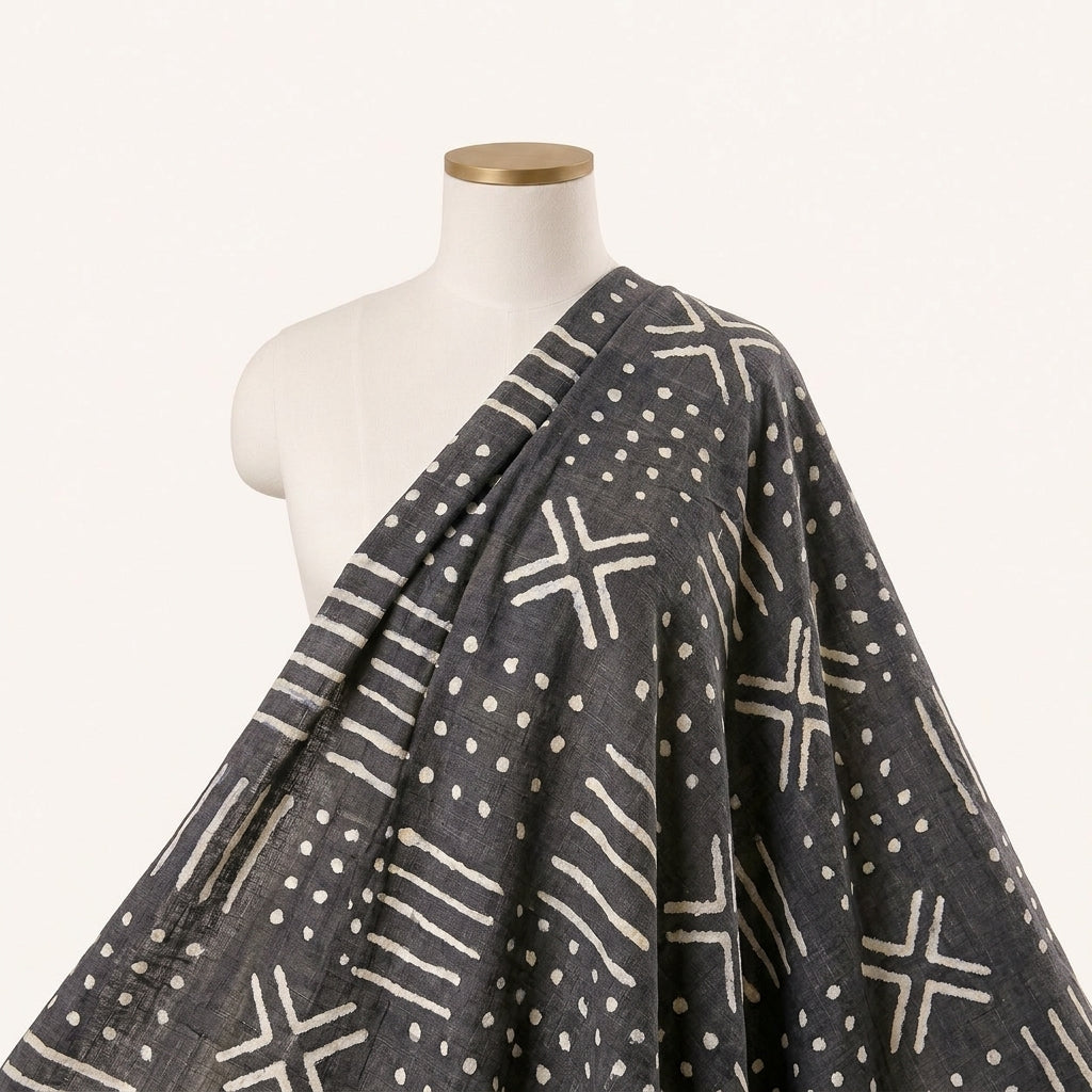 Black Abstract Cotton Fabric Draped as a saree