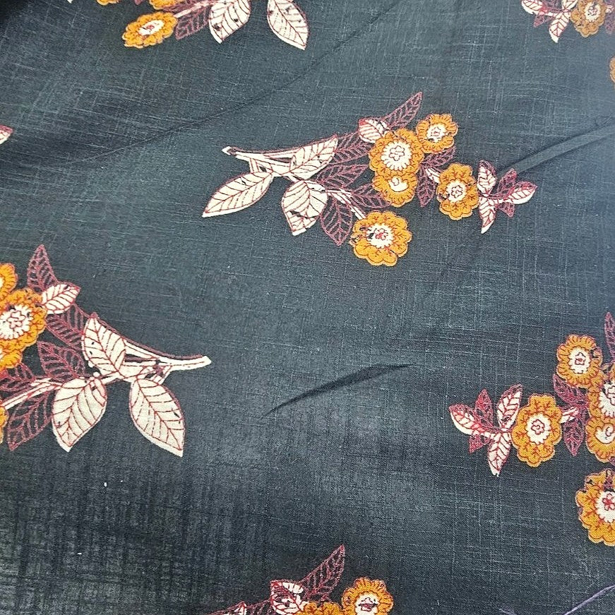 Green Floral Cotton Fabric, laid flat