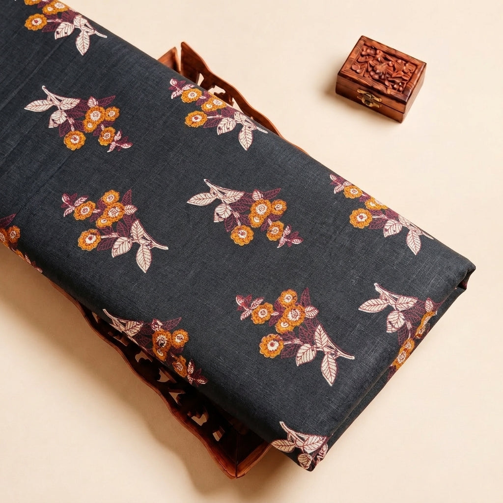 Green Floral Cotton Fabric, folded