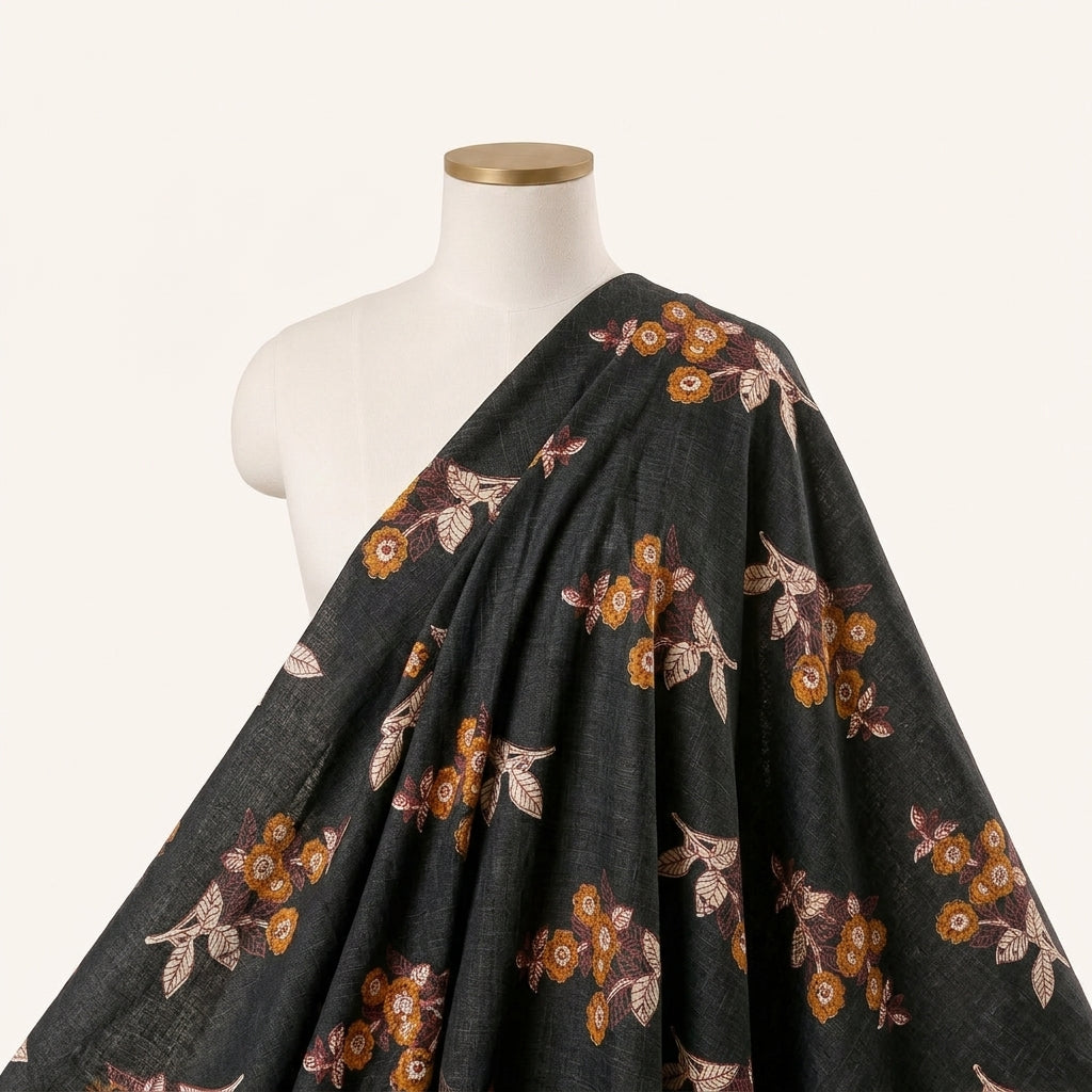 Green Floral Cotton Fabric Draped as a saree