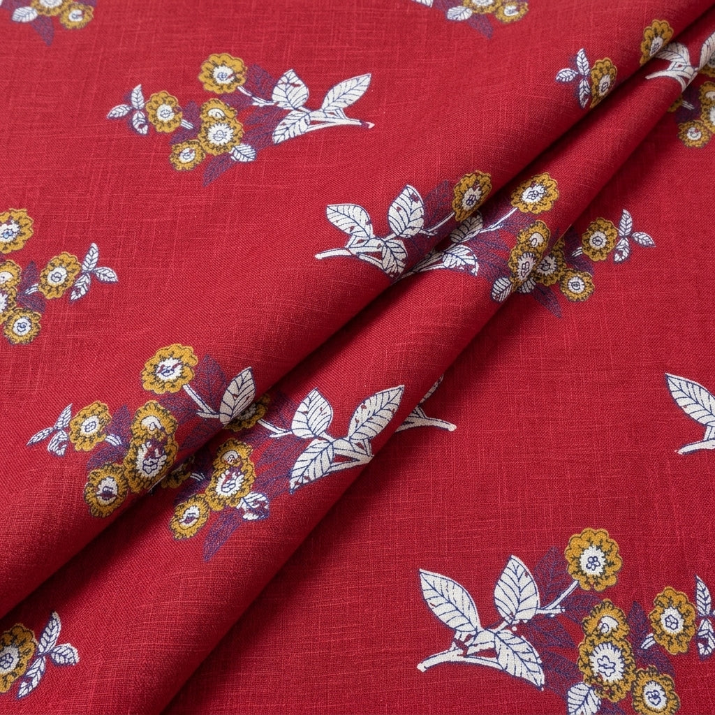 Folded Red Floral Cotton Fabric