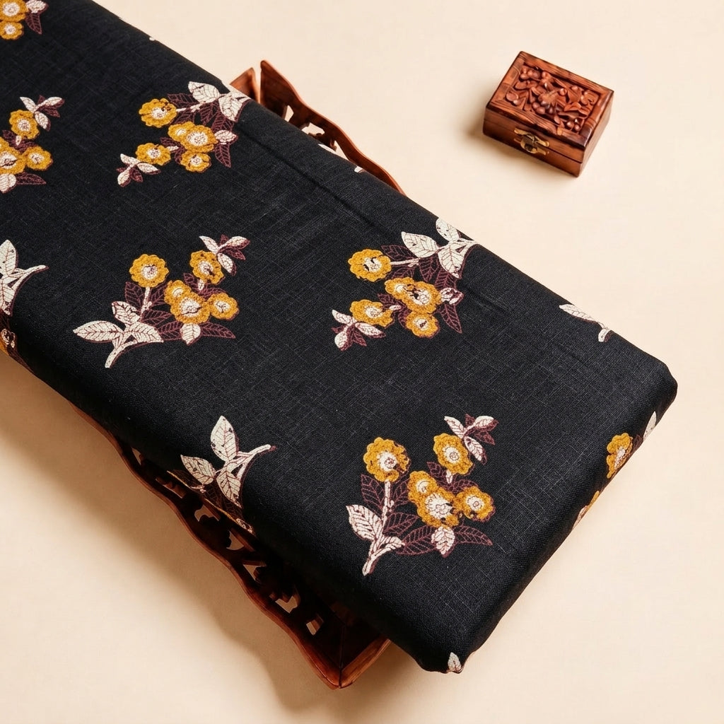Black Floral Cotton Fabric
