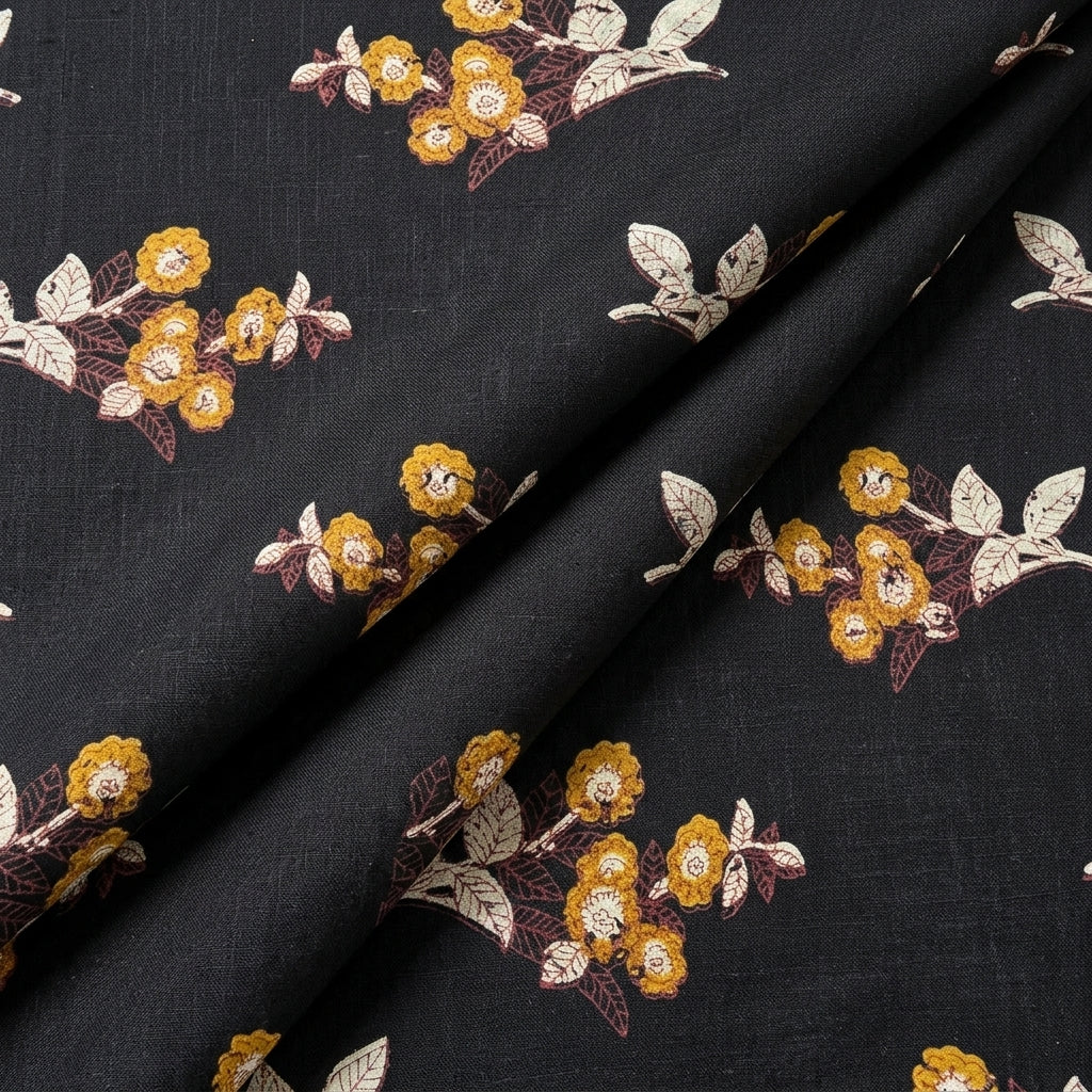 Folded Black Floral Cotton Fabric