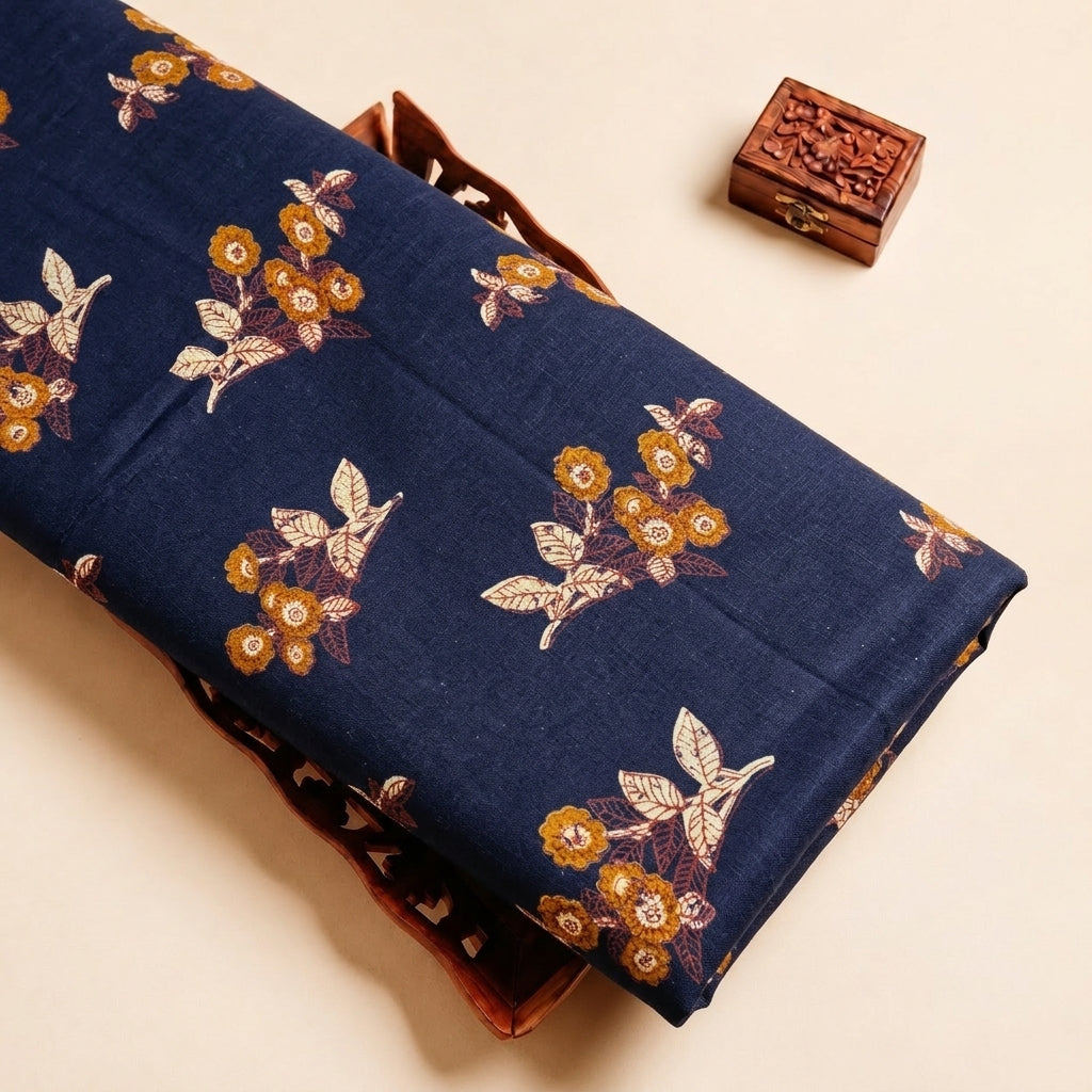 Navy Blue Floral Cotton Fabric