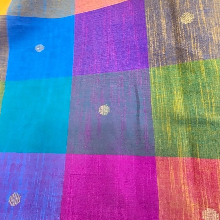 Multicolor Checked Cotton Fabric, laid flat