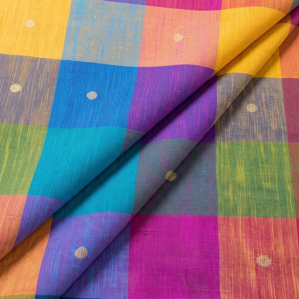 Folded Multicolor Checked Cotton Fabric